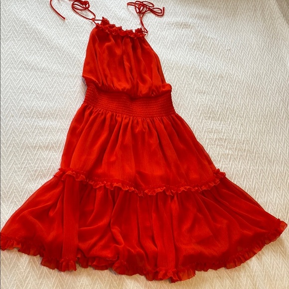 Banana Republic Dresses & Skirts - Banana Republic Red Tiered Pleated Ruffled Midi Dress Halter Top Spaghetti Strap